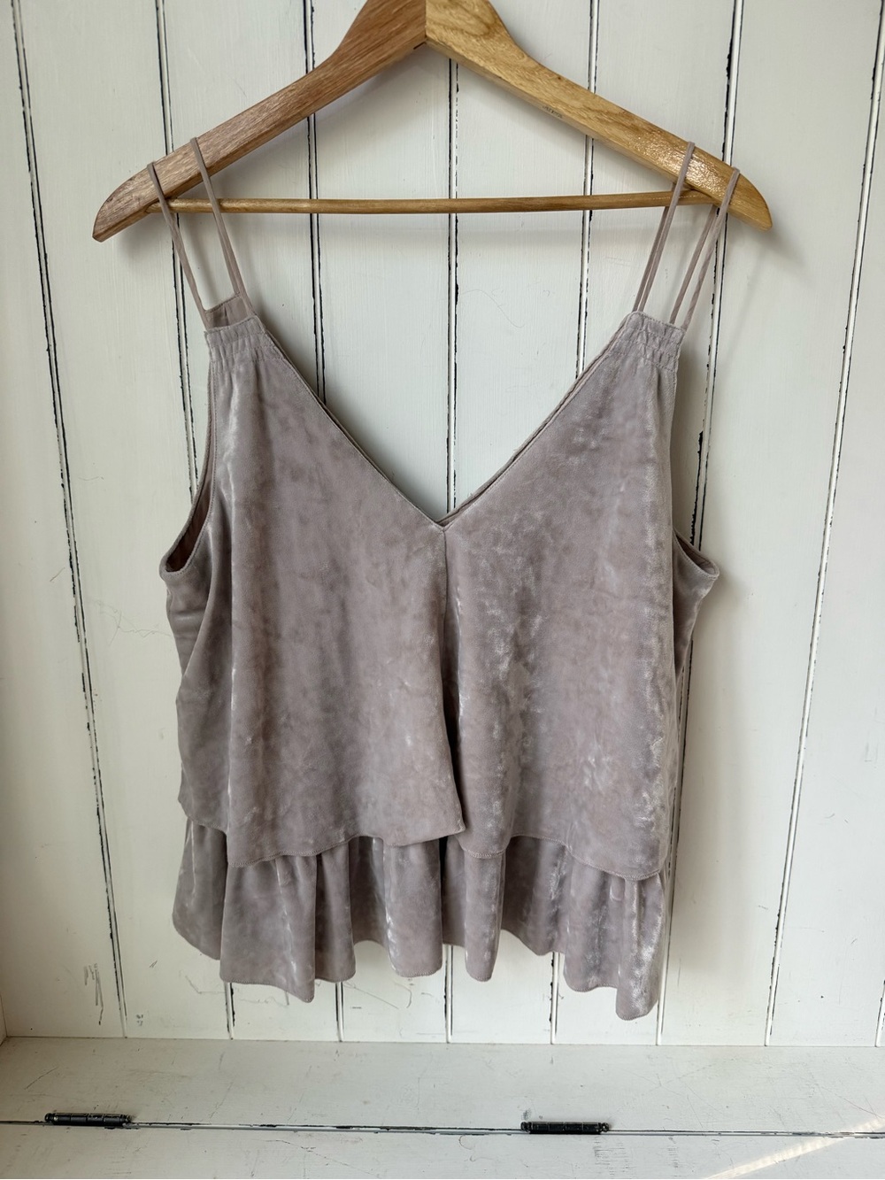 Aerie Crushed Velvet Cami Top Mauve Taupe Peplum Ruffle Tiered M